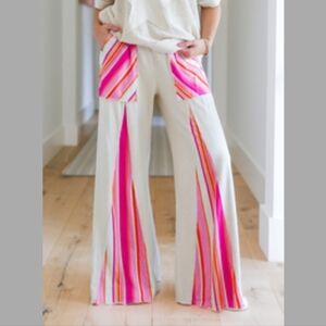 Take A Walk With Me Natural Mineral Wash Striped Detail Flare Pants